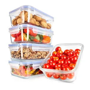 10-Piece Superior Glass Food Storage Containers Set - Stackable Design, Newly Bpa-Free Airtight Clear Locking Lids With Vent Lids & Blue Air Hole