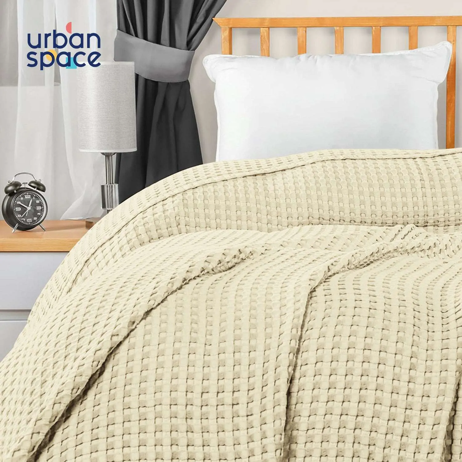 100% Cotton Waffle Weave Blanket / Cotton Dohar for Bedroom - Buttercream