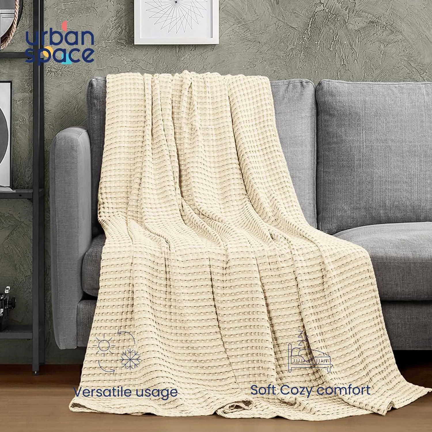 100% Cotton Waffle Weave Blanket / Cotton Dohar for Bedroom - Buttercream