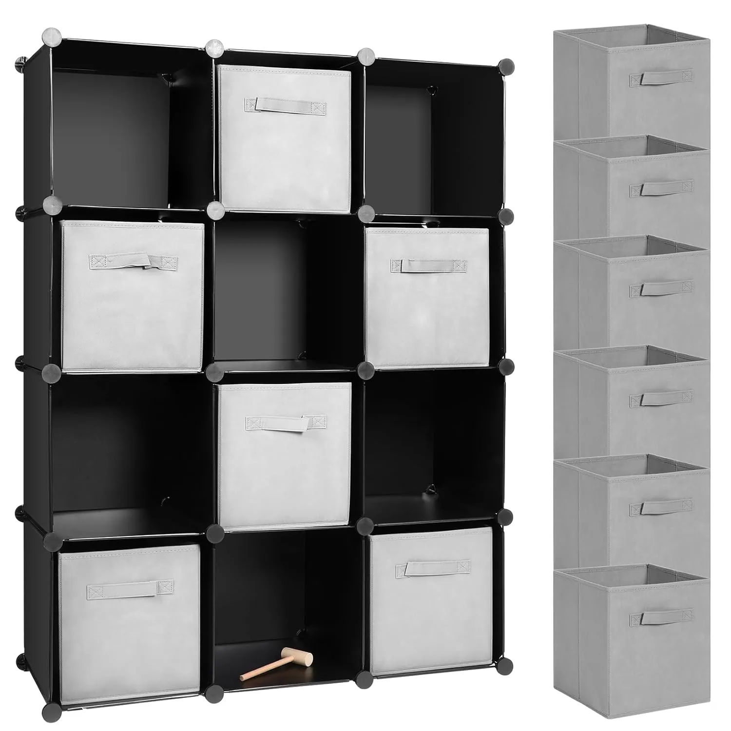 12 Cube Storage Organizer And 12 Collapsible Fabric Storage Cube Bins, Closet Or