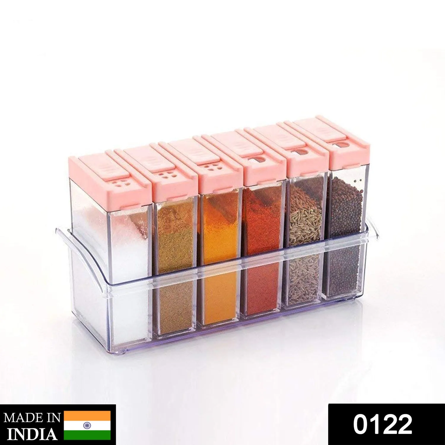 122 Plastic Spice Jars (6 pcs, 14x22x8cm, Multicolour)