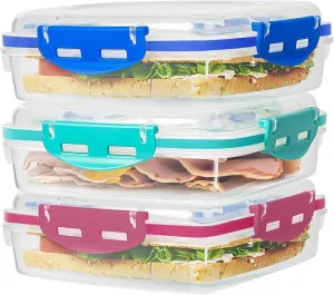 3 Pcs Airtight Sandwich Containers with Lids