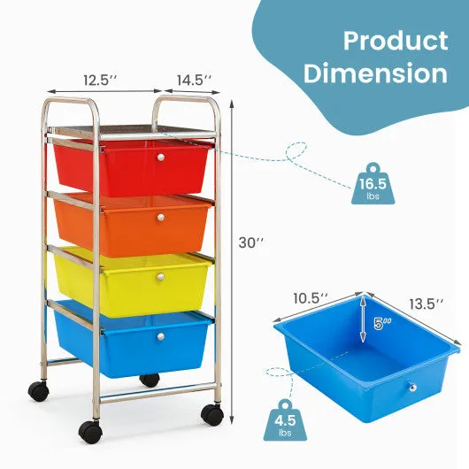 4-Drawer Cart Storage Bin Organizer Rolling with Plastic Drawers-Multicolor