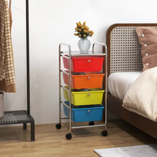 4-Drawer Cart Storage Bin Organizer Rolling with Plastic Drawers-Multicolor