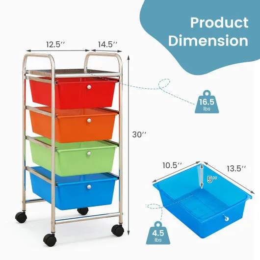 4-Drawer Cart Storage Bin Organizer Rolling with Plastic Drawers-Transparent Multicolor