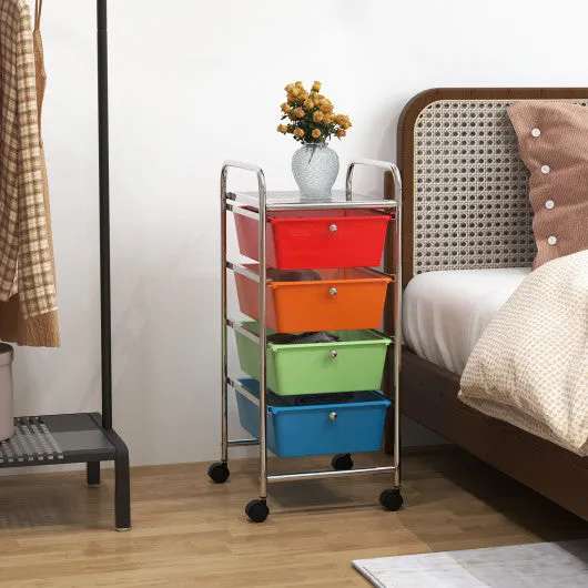 4-Drawer Cart Storage Bin Organizer Rolling with Plastic Drawers-Transparent Multicolor