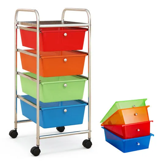 4-Drawer Cart Storage Bin Organizer Rolling with Plastic Drawers-Transparent Multicolor