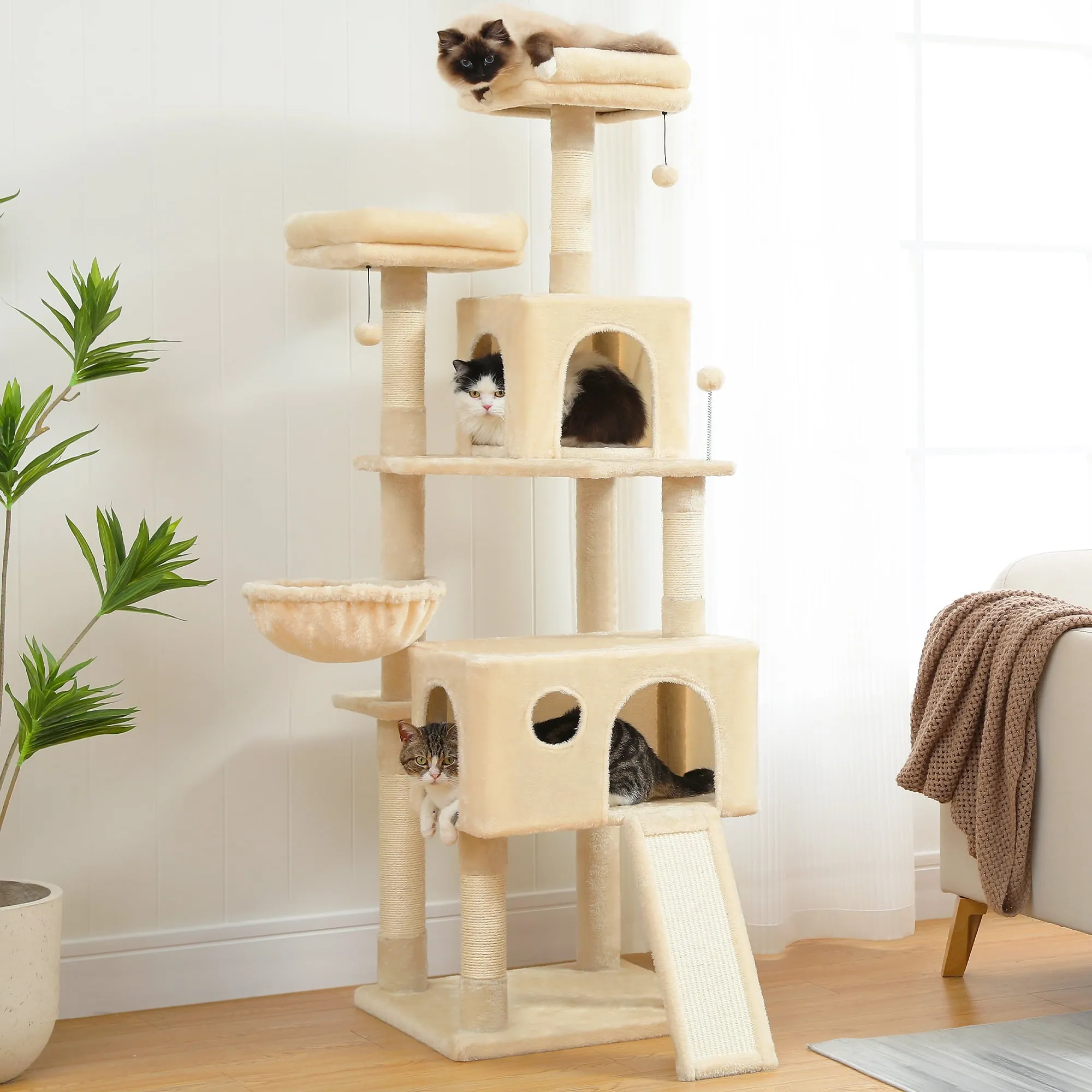 64" Cat Tree Tower Condo Multi-Level Scratching Post for All Indoor Cats