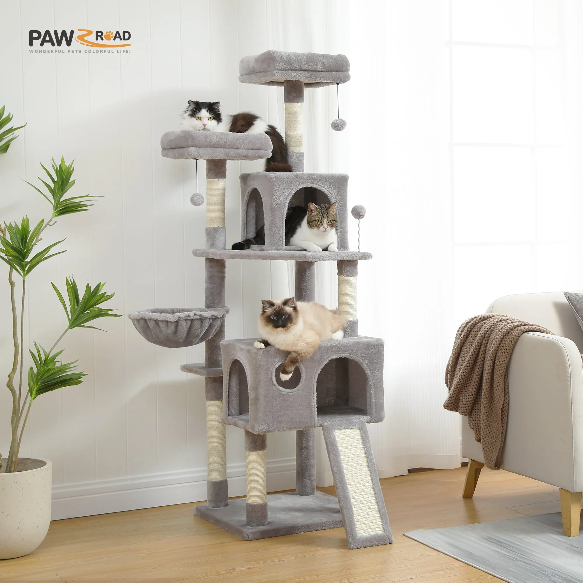 64" Cat Tree Tower Condo Multi-Level Scratching Post for All Indoor Cats