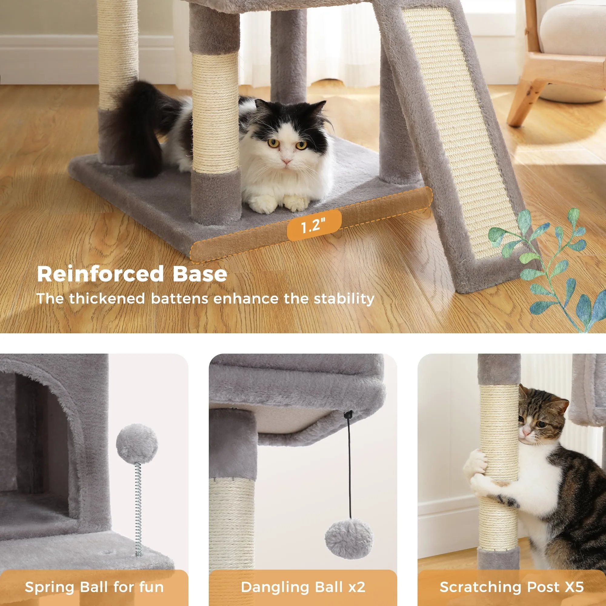 64" Cat Tree Tower Condo Multi-Level Scratching Post for All Indoor Cats