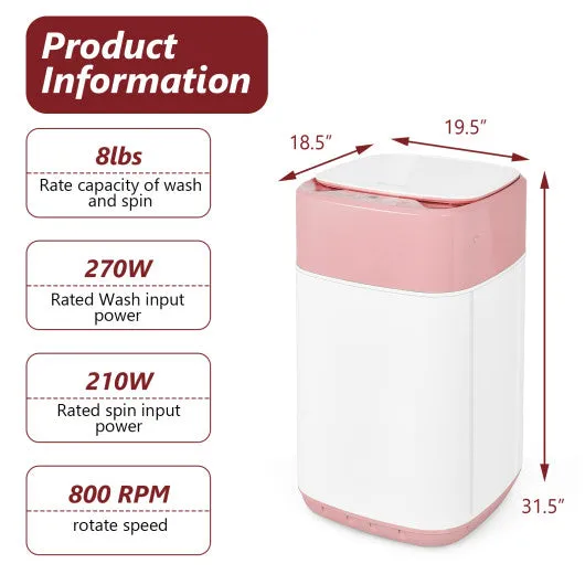 8lbs Portable Fully Automatic Washing Machine with Drain Pump-Pink