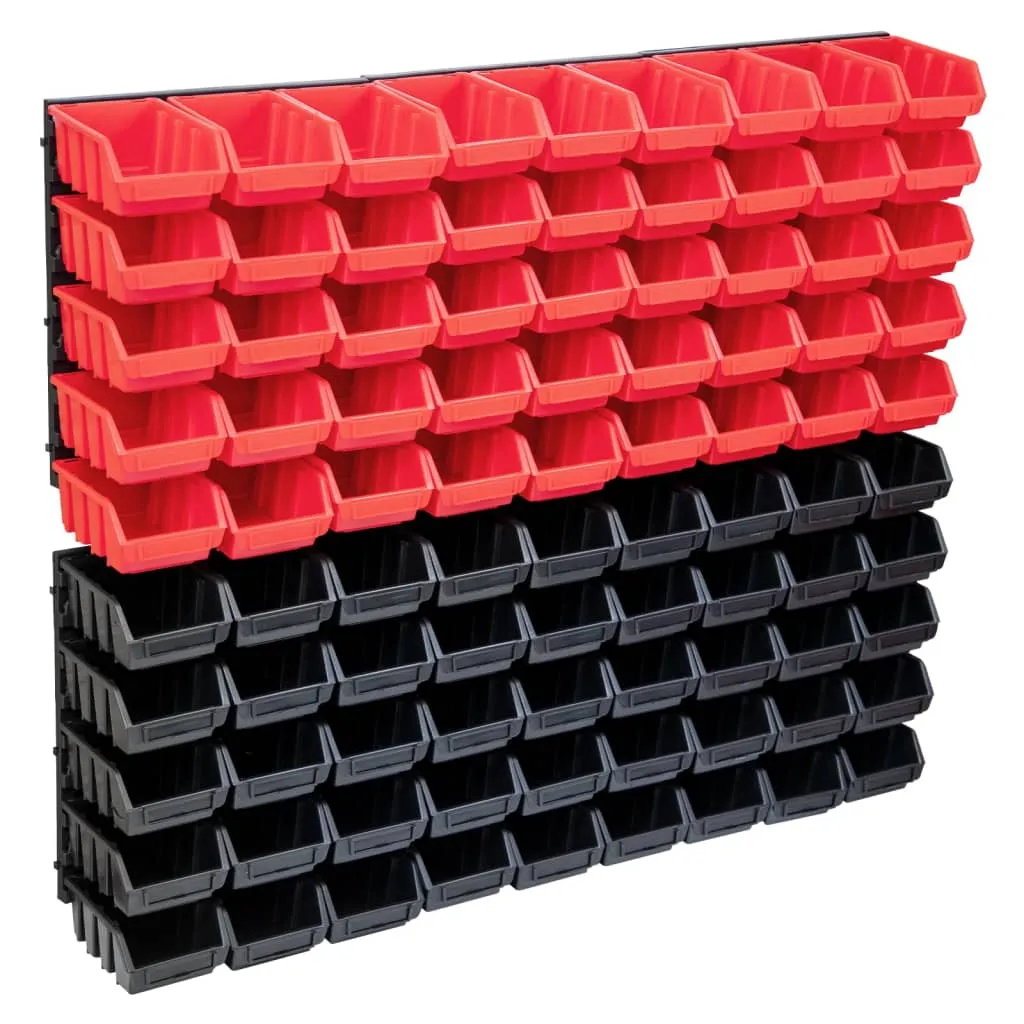 96 Piece Storage Bin Kit with Wall Panels Red and Black