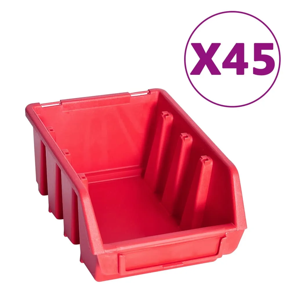 96 Piece Storage Bin Kit with Wall Panels Red and Black