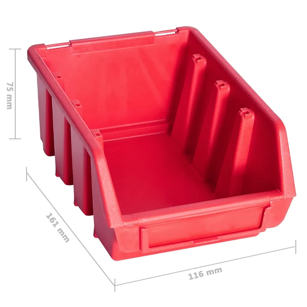 96 Piece Storage Bin Kit with Wall Panels Red and Black