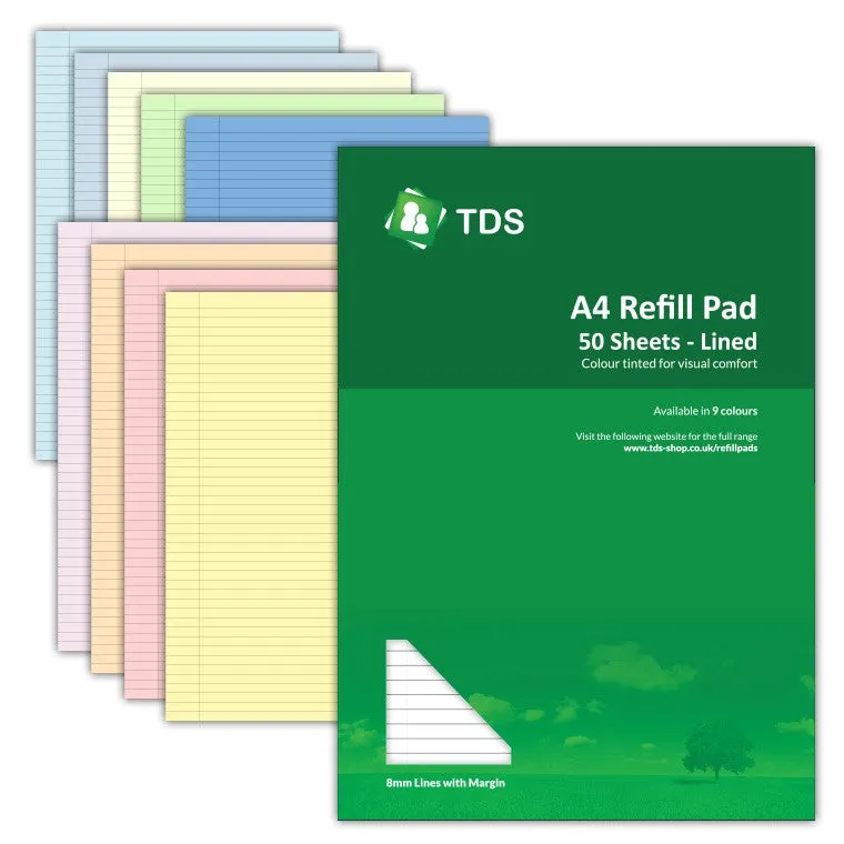 A4 8mm Lined Coloured Paper Refill Pad