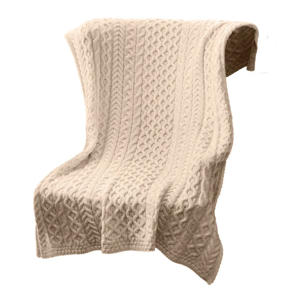 Aran Cable Knit Merino Wool Blanket