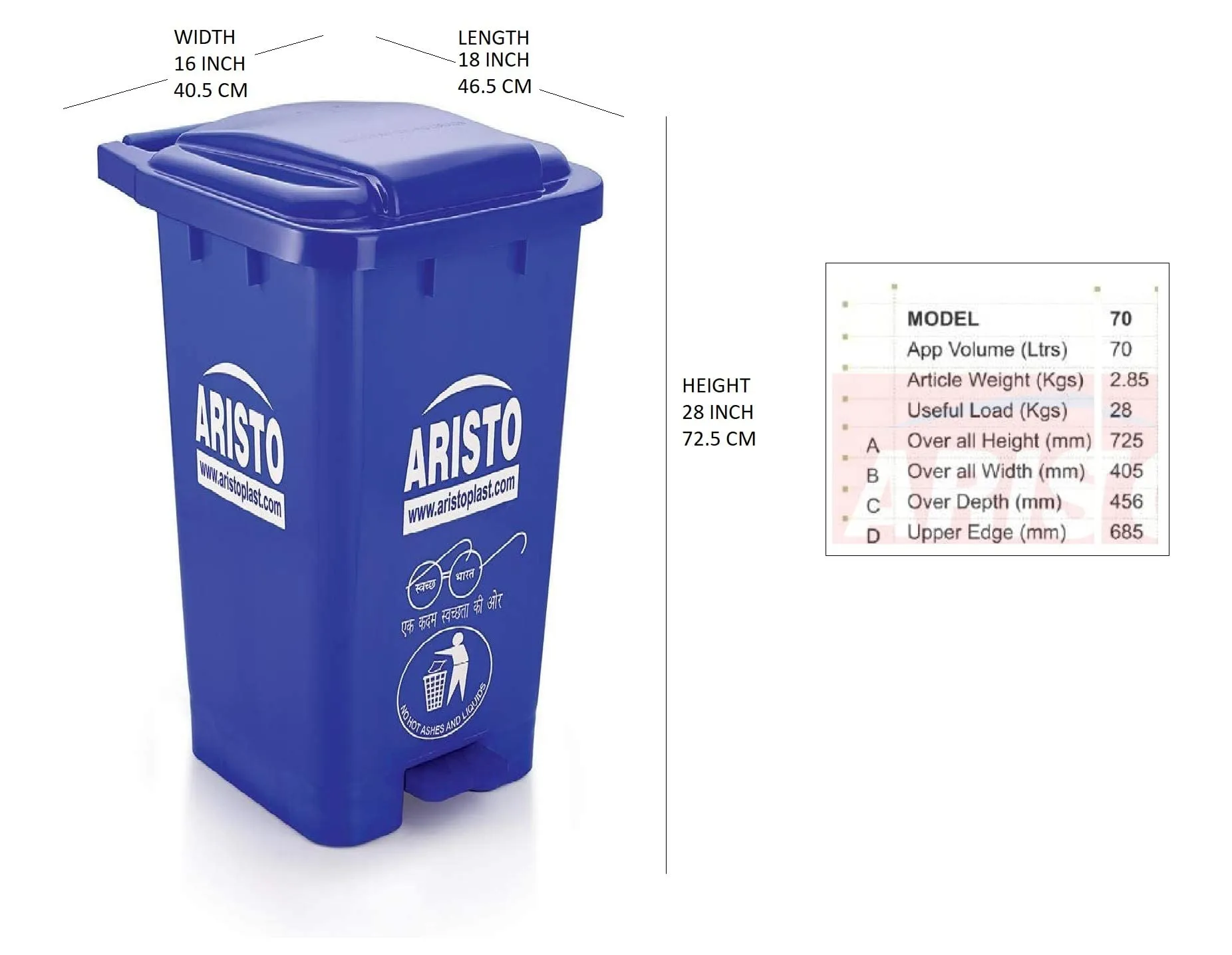 Aristo Plastic Pedal Garbage Waste Dustbin 70 LTR (Green/Blue)