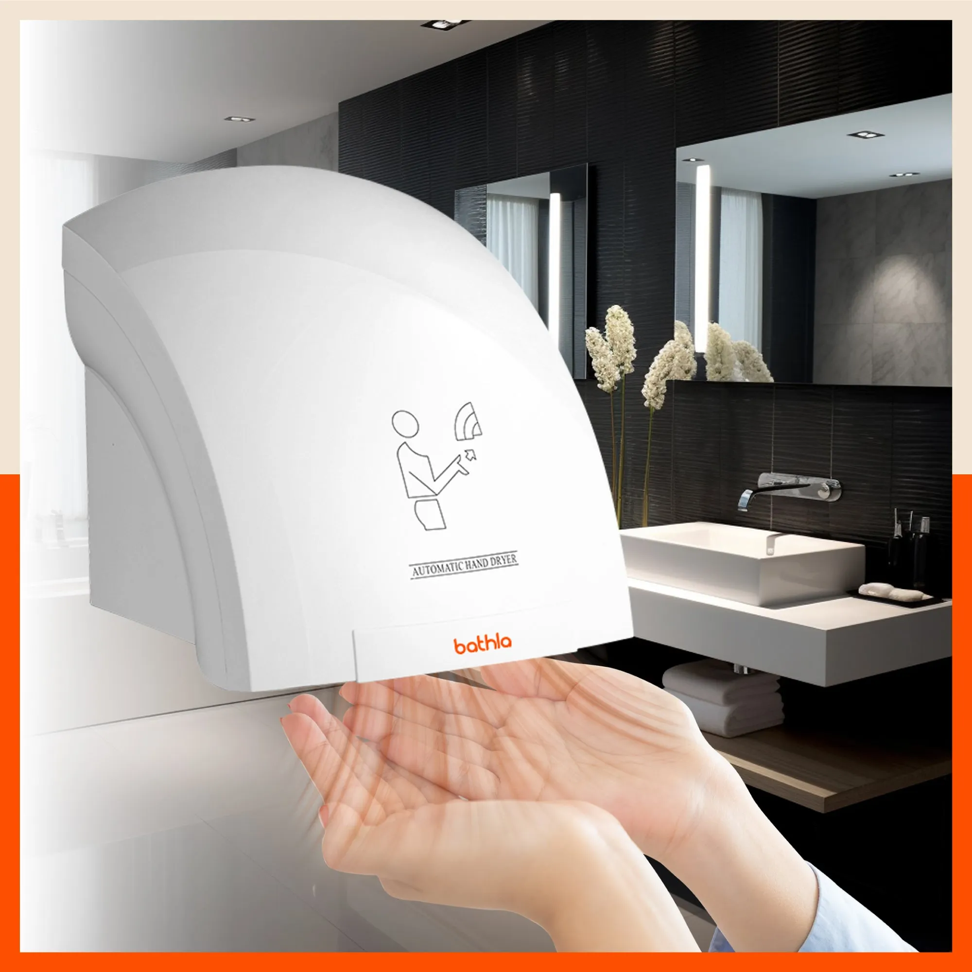 Bathla Plastic Automatic Hand Dryer | Quick Drying - Touchless Operation | Large Air Outlet - White