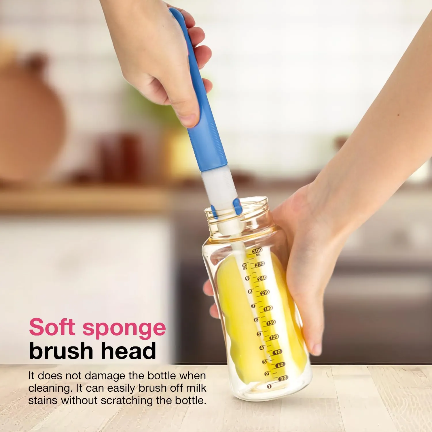 BAYBEE 4 in 1 Nylon Bristles Baby Feeding Bottles & Nipple Cleaning Brush Easy Grip 360° Rotating Long Handle