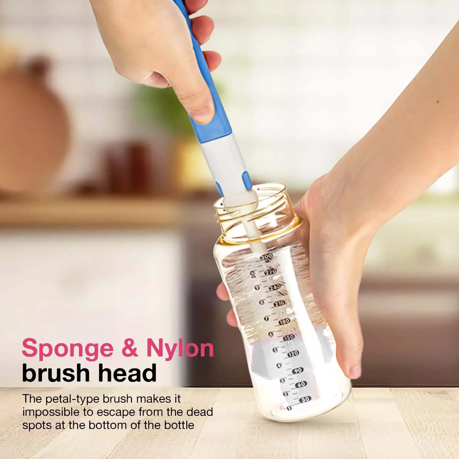 BAYBEE 4 in 1 Nylon Bristles Baby Feeding Bottles & Nipple Cleaning Brush Easy Grip 360° Rotating Long Handle