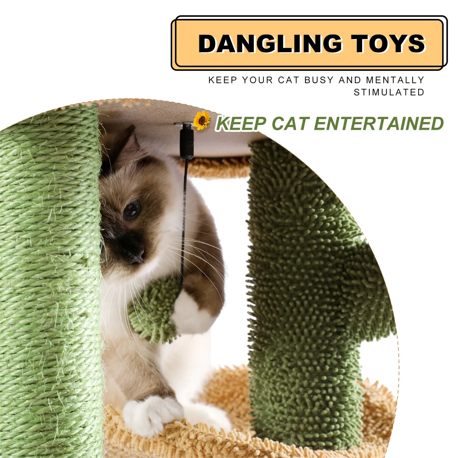 BEESCLOVER Cactus Cat Tree with Cozy Condos Sisal Scratching Post Cat Tower