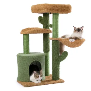 BEESCLOVER Cactus Cat Tree with Cozy Condos Sisal Scratching Post Cat Tower