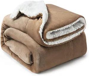 BSB HOME Polyester Micromink Warm Sherpa Super Soft Flannel Solid/Plain Blanket for Light/Mild Winter, Light Brown, Size 220 X 230 Cms (Approx 7.4 X 7 Ft, Double) Skinfriendly, 200 tc