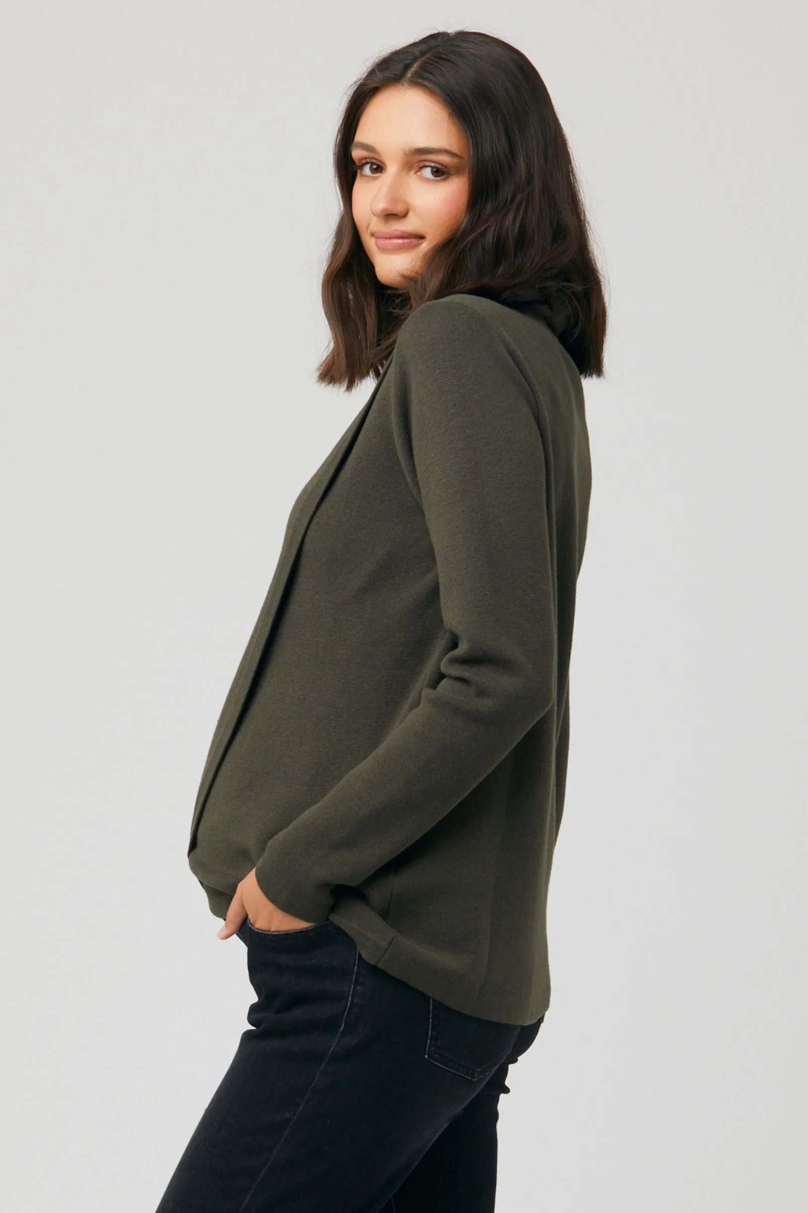 Cassie Cross Over Maternity Nursing Knit Khaki by Ripe