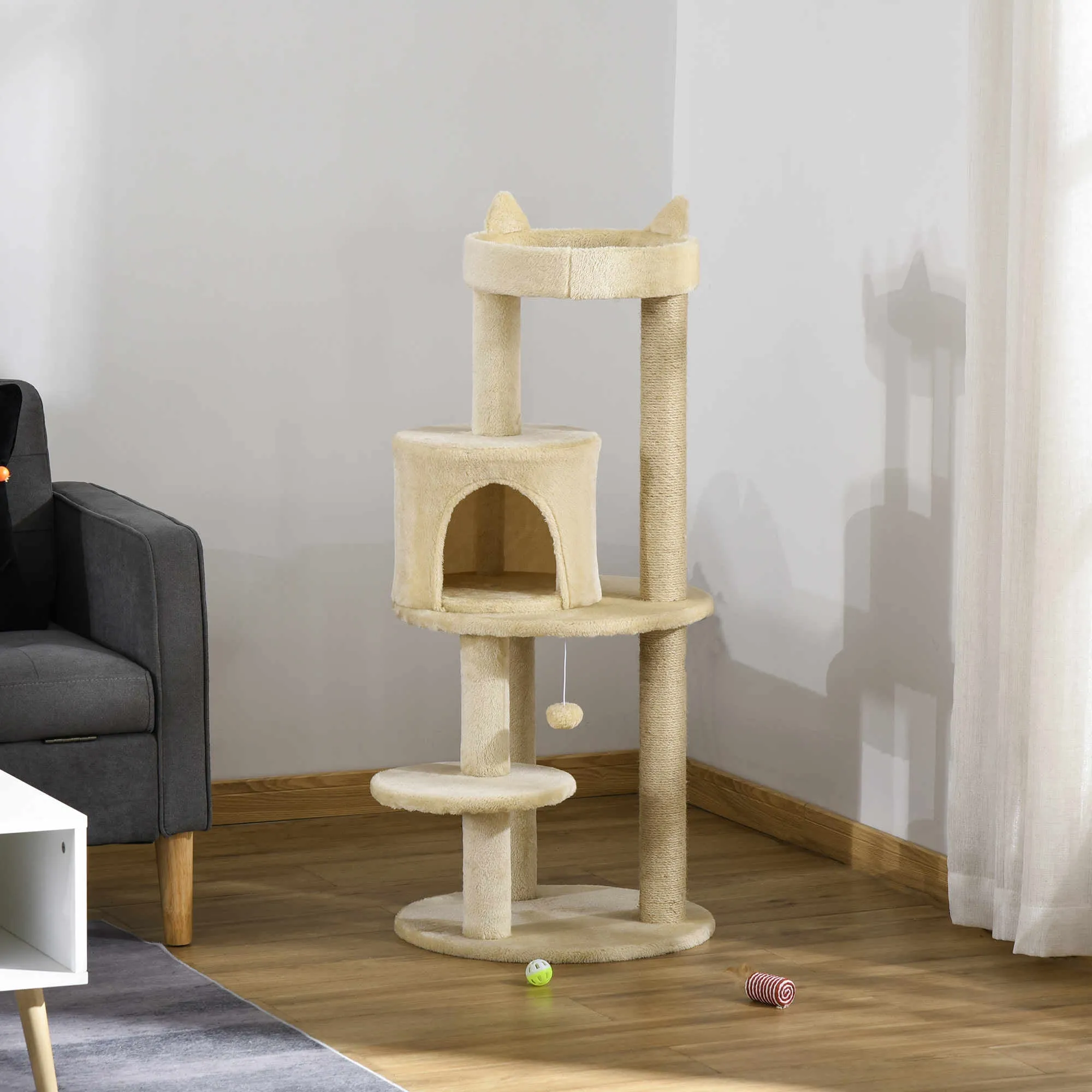 Cat Tree Tower Scratching Post with Sisal Pet Activity Centre Beige 48 x 48 x 104cm