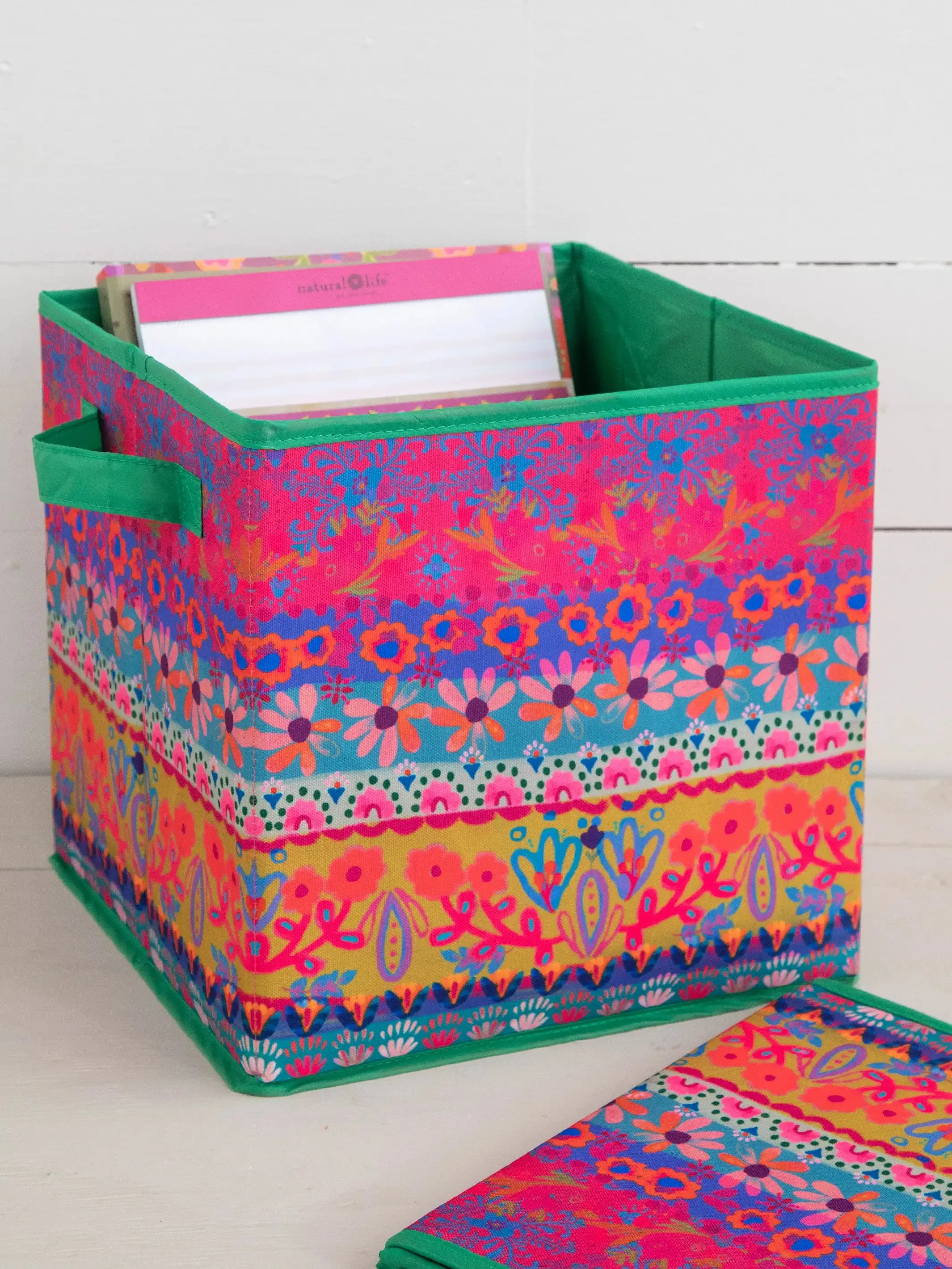 Collapsible Storage Cubes, Set of 2 - Floral Border