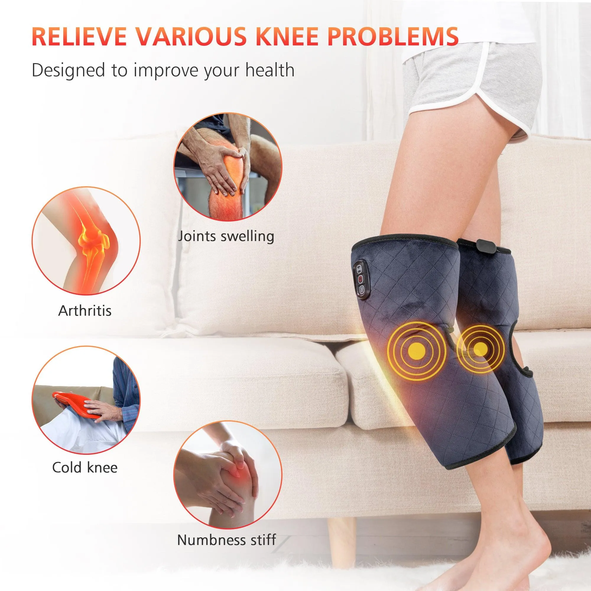 Comfier Heated Knee Brace Wrap with Massage (Large Size-Grey) - 5701G