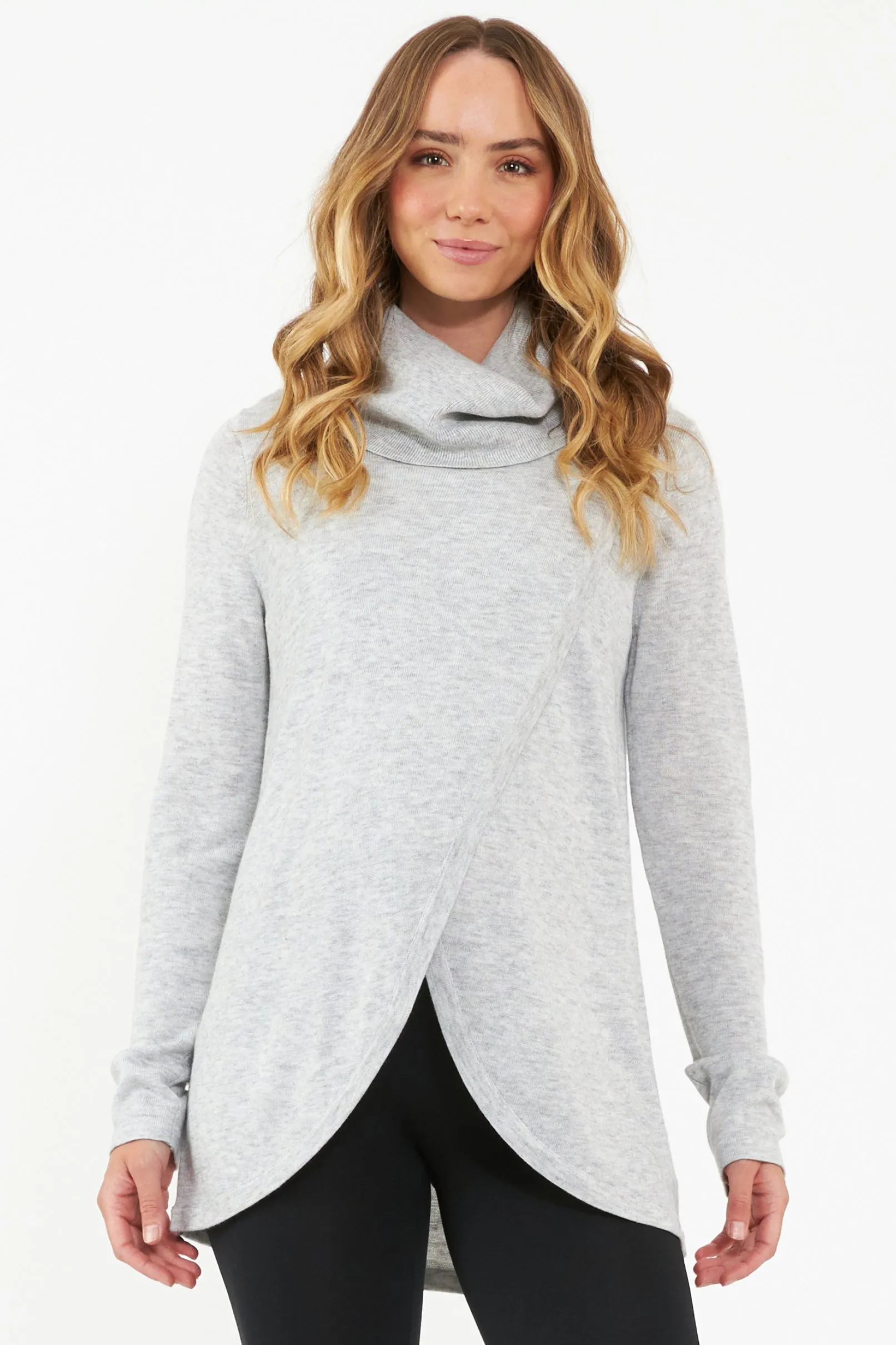 Cowl Neck Maternity Nursing Knit in Heather Grey