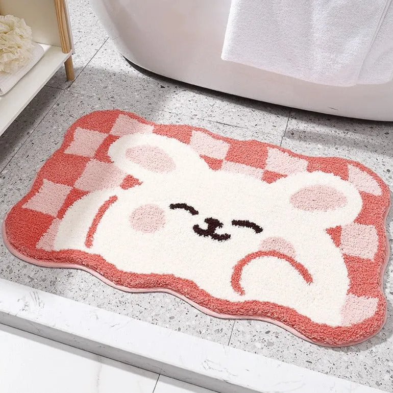 Enchanting Steps: Frolic Frog & Bunny Checkered Bath Mats