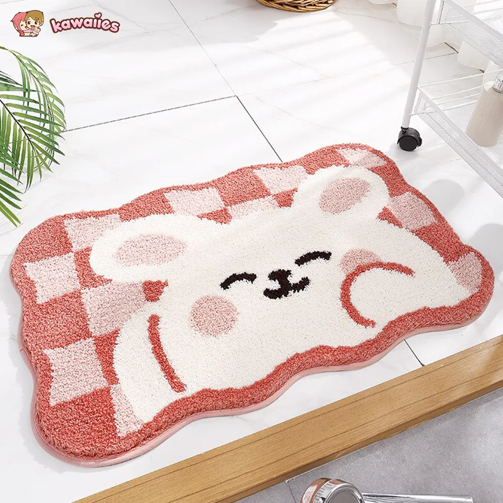 Enchanting Steps: Frolic Frog & Bunny Checkered Bath Mats