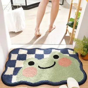 Enchanting Steps: Frolic Frog & Bunny Checkered Bath Mats