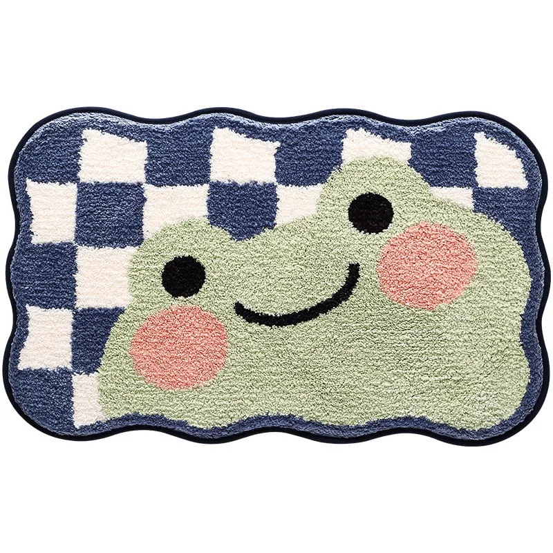 Enchanting Steps: Frolic Frog & Bunny Checkered Bath Mats