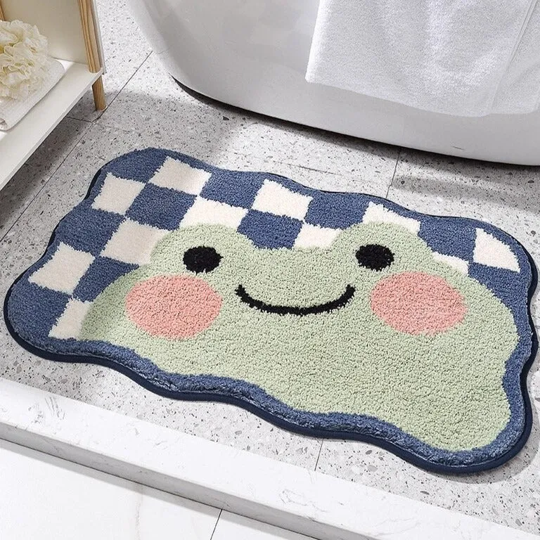 Enchanting Steps: Frolic Frog & Bunny Checkered Bath Mats