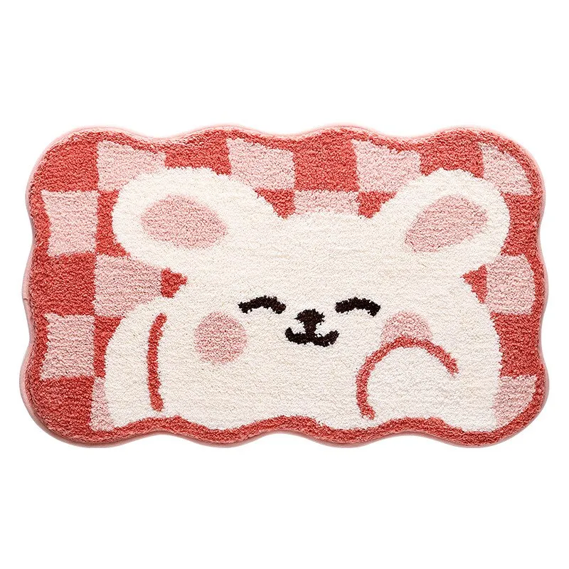 Enchanting Steps: Frolic Frog & Bunny Checkered Bath Mats