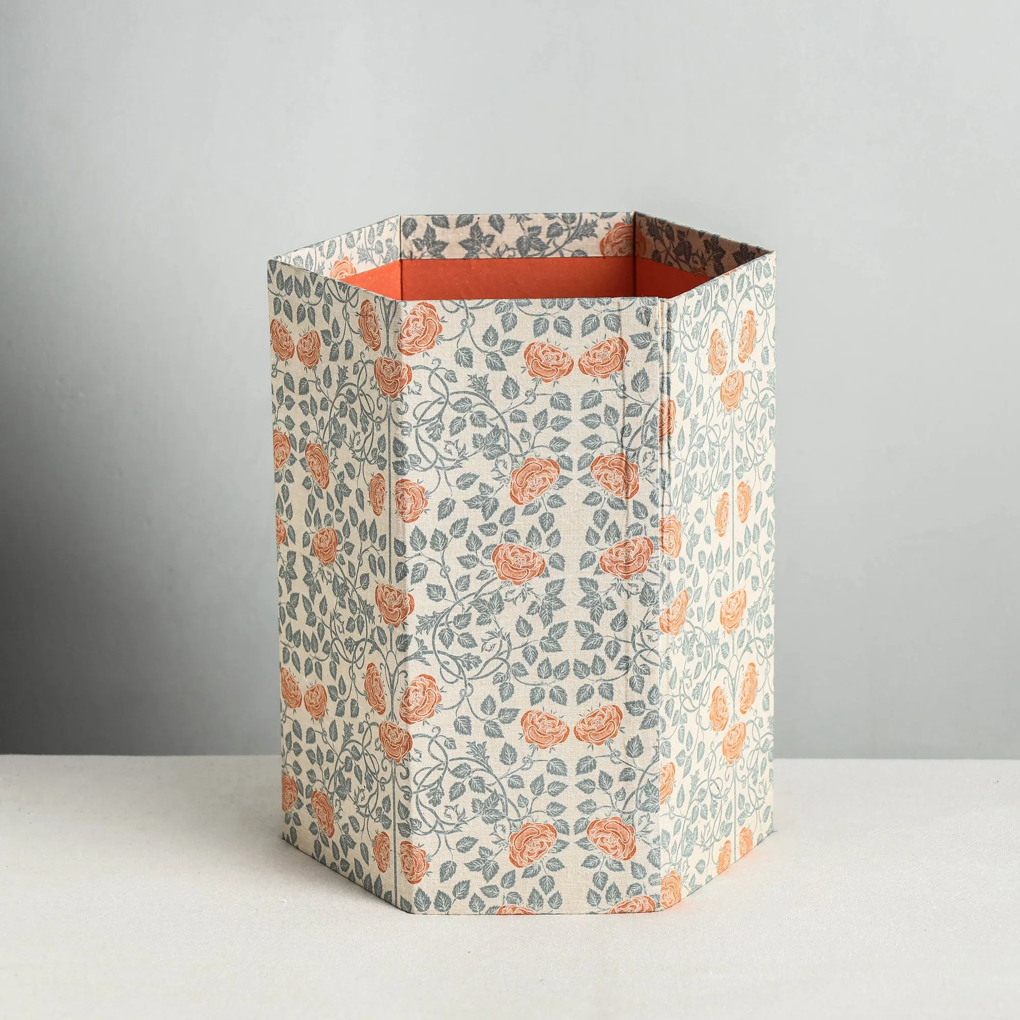 Floral Printed Handcrafted Collapsible Waste Paper Bin (9 x 9 in)