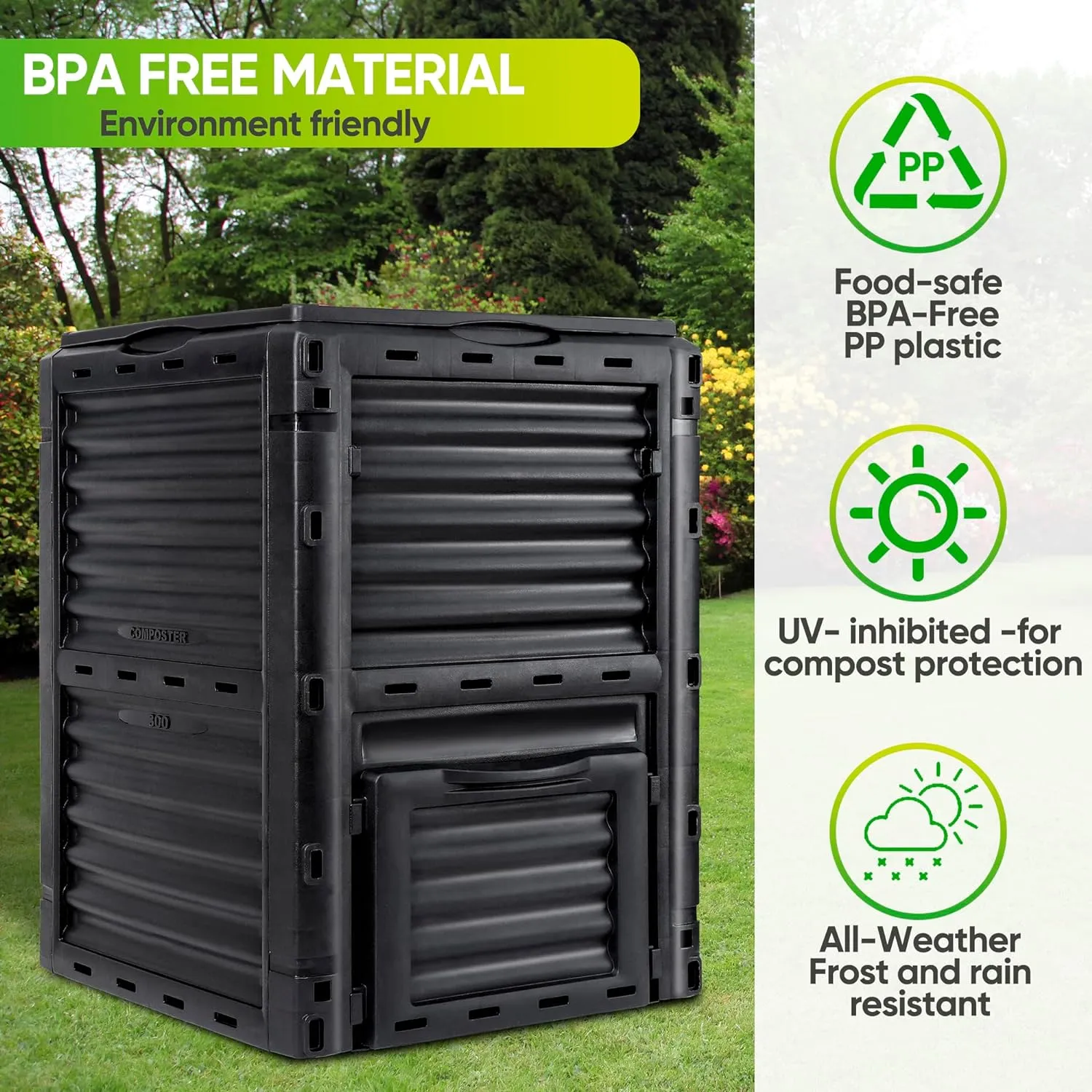 Garden Compost Bin, BPA Free, 80 Gallon, 300 L, Large Compost Bin