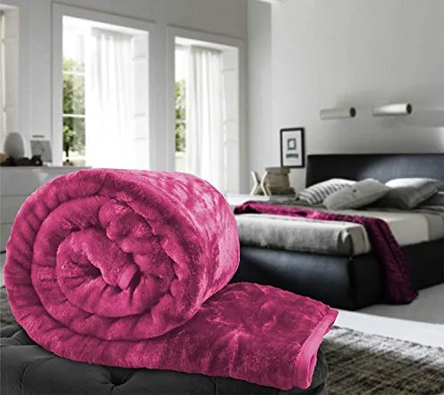 GlobalHome Soft Korean Floral Embossed Microfiber Double Bed Blanket, 86 X 88 Inch, (Pink   Purple) Pack of 2