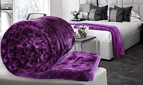 GlobalHome Soft Korean Floral Embossed Microfiber Double Bed Blanket, 86 X 88 Inch, (Pink   Purple) Pack of 2