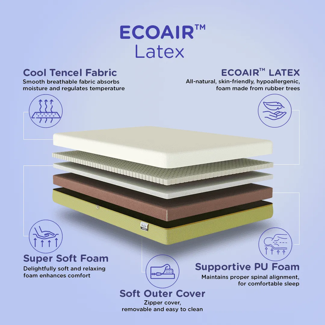 Grande Wood and Metal Hybrid Bed (Grey)   ECOAIR Latex Mattress (Queen)