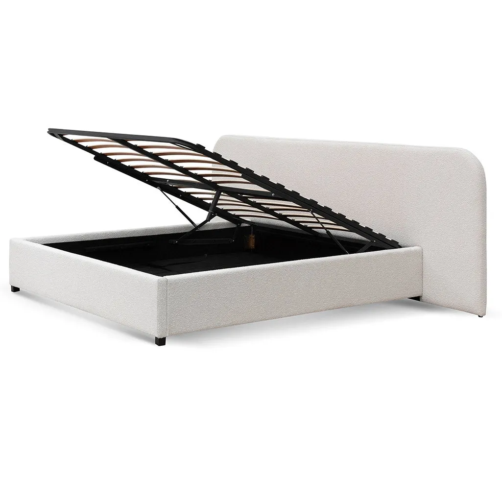 Greta Queen Bed Frame - Snow Boucle with Storage