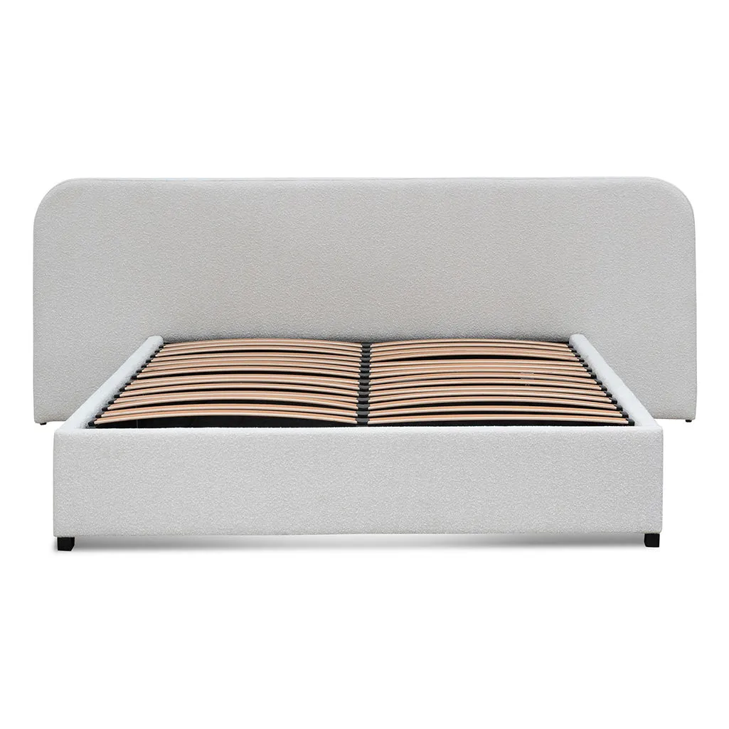 Greta Queen Bed Frame - Snow Boucle with Storage