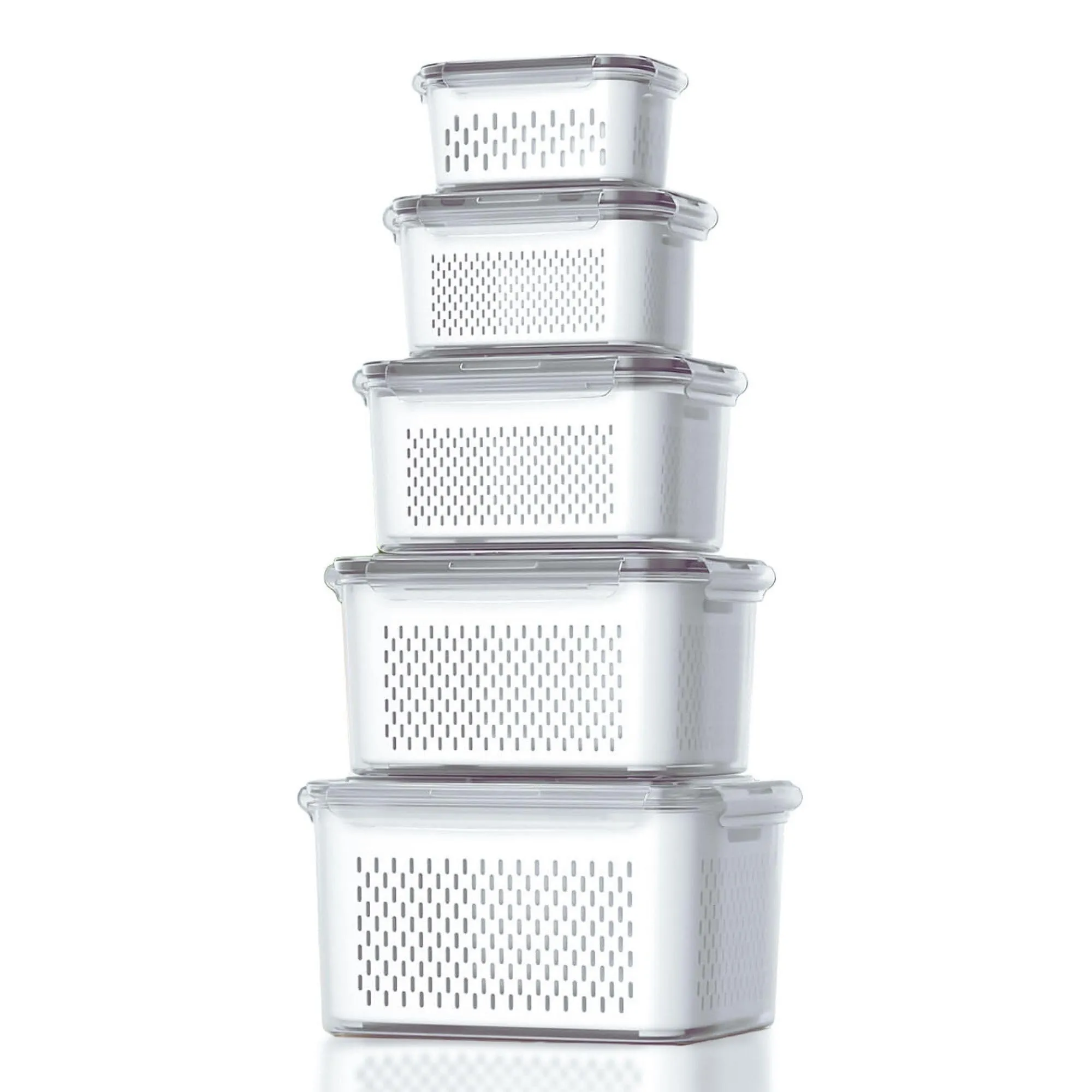 Heart Home (Pack of 5) Food Containers | Storage Box for Fridge | Vegetable Fruit Boxes | Refrigerator Storage Box | Containers with Lid | Handheld Strainer Basket | HXP00742 | Transparent