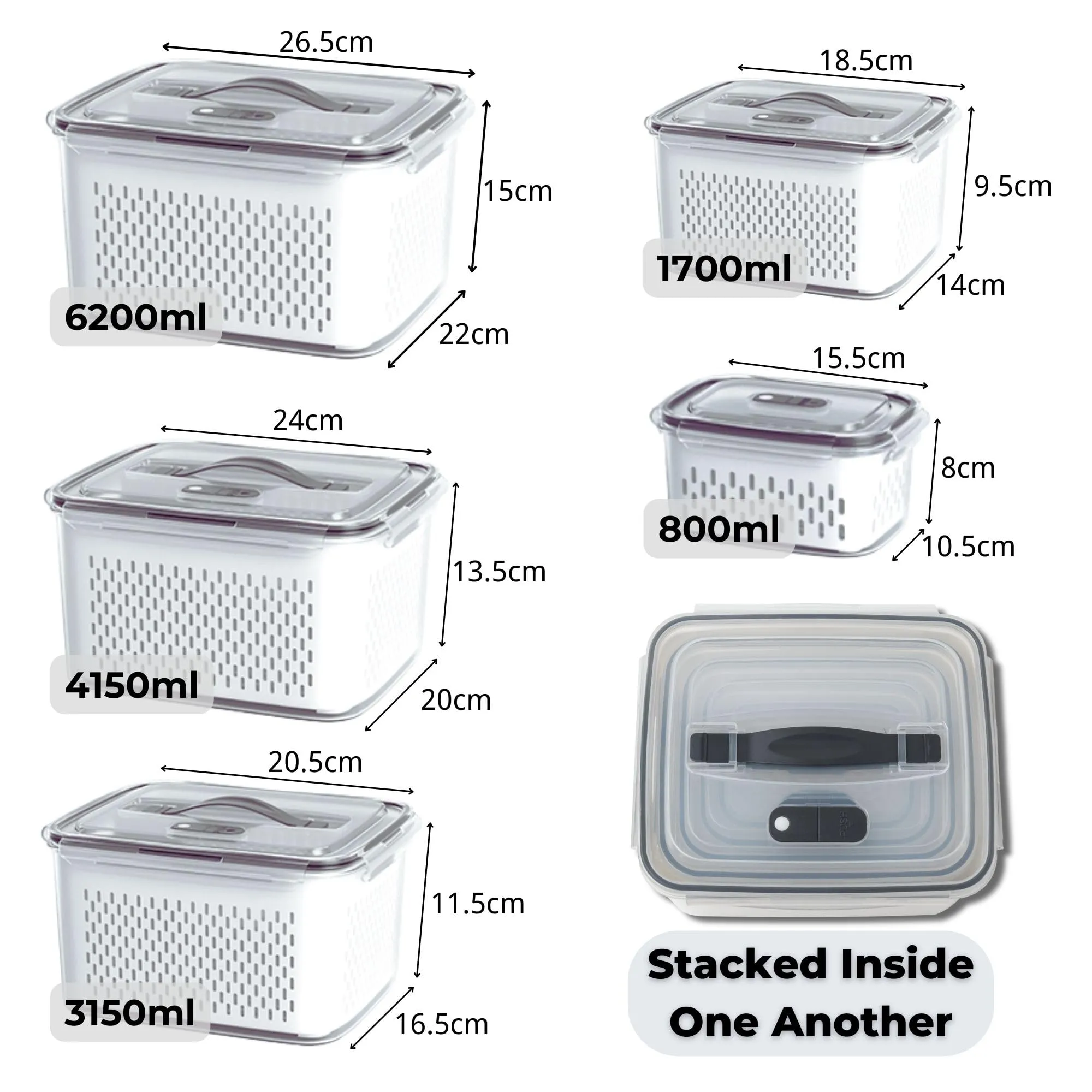 Heart Home (Pack of 5) Food Containers | Storage Box for Fridge | Vegetable Fruit Boxes | Refrigerator Storage Box | Containers with Lid | Handheld Strainer Basket | HXP00742 | Transparent