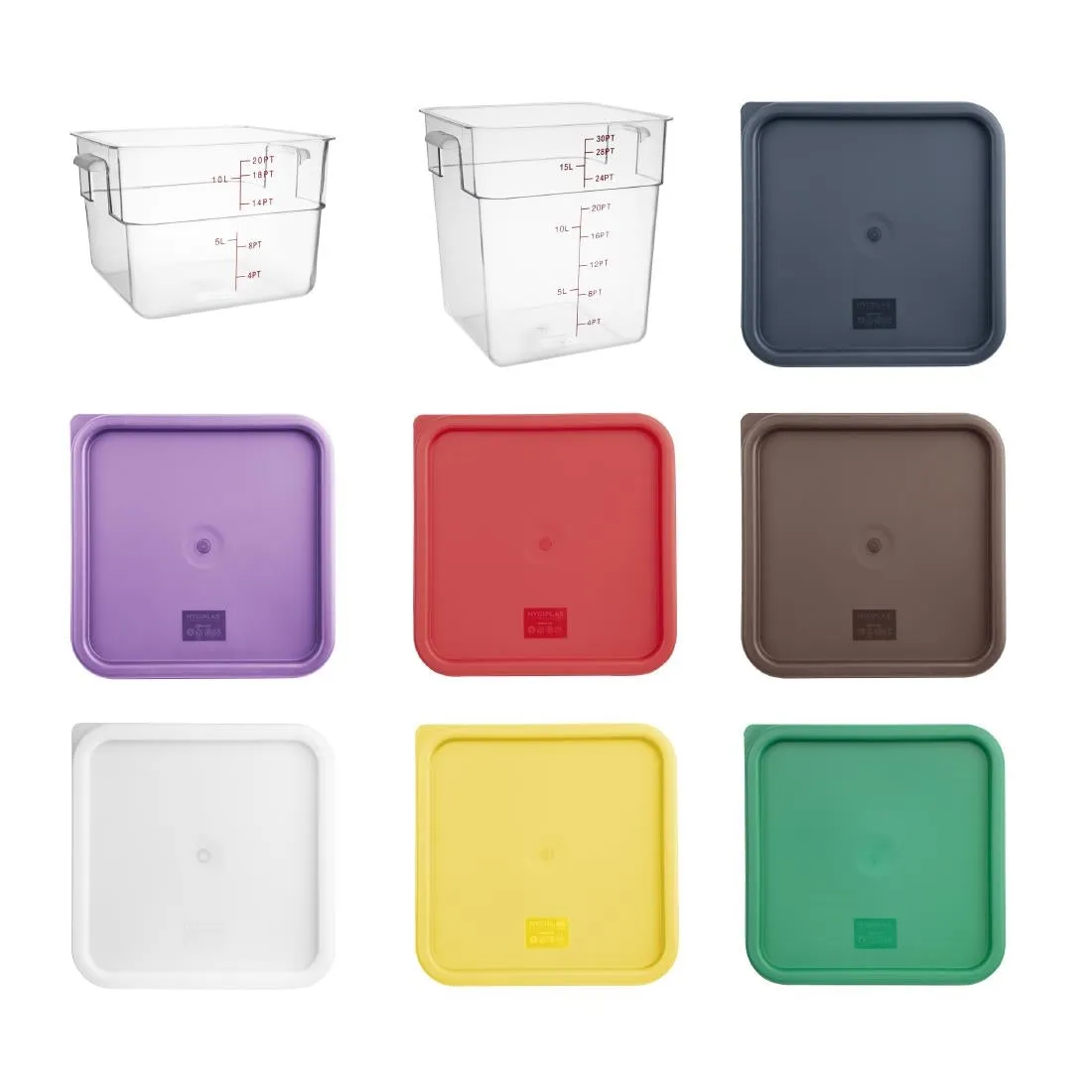 Hygiplas 10Ltr & 15Ltr Square Storage Bundle with 7 Colour Lids