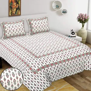 HZAR ART King Size Premium 100% Cotton Bedsheet for Double Bed with 2 Pillow Covers | 280 TC Flat Sheet | Jaipuri Print Double BedSheet Cotton(Buti Print,100 X 108 Inches) SBS58