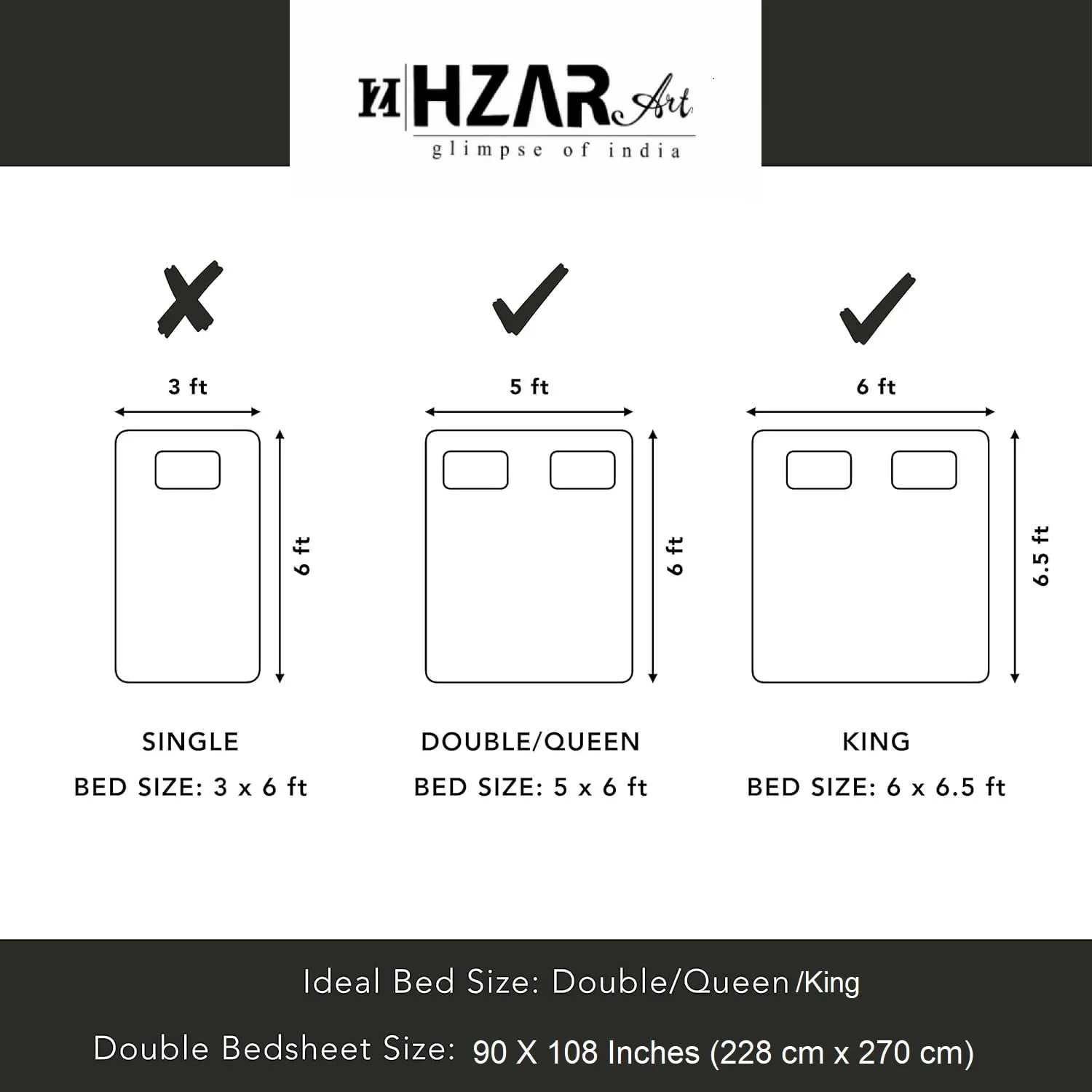 HZAR ART King Size Premium 100% Cotton Bedsheet for Double Bed with 2 Pillow Covers | 280 TC Flat Sheet | Jaipuri Print Double BedSheet Cotton(Flower Bail Print, 90 X 108 Inches) SB77